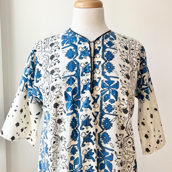 vintage 60s block print kaftan - Picture 4 of 10